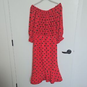 SALONI Red and Black Polka Dot Long Sleeve Dress